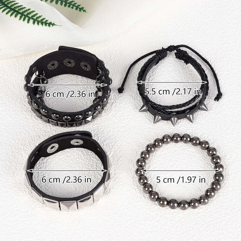JOLYEAK Punk Leather Rivets Bracelets Punk Rock Leather Studded Bracelets 80s Wristband Emo Gothic Spike Cuff Bracelet Set for Men Women Rocker Outfits Skull Bracelet - Image 2